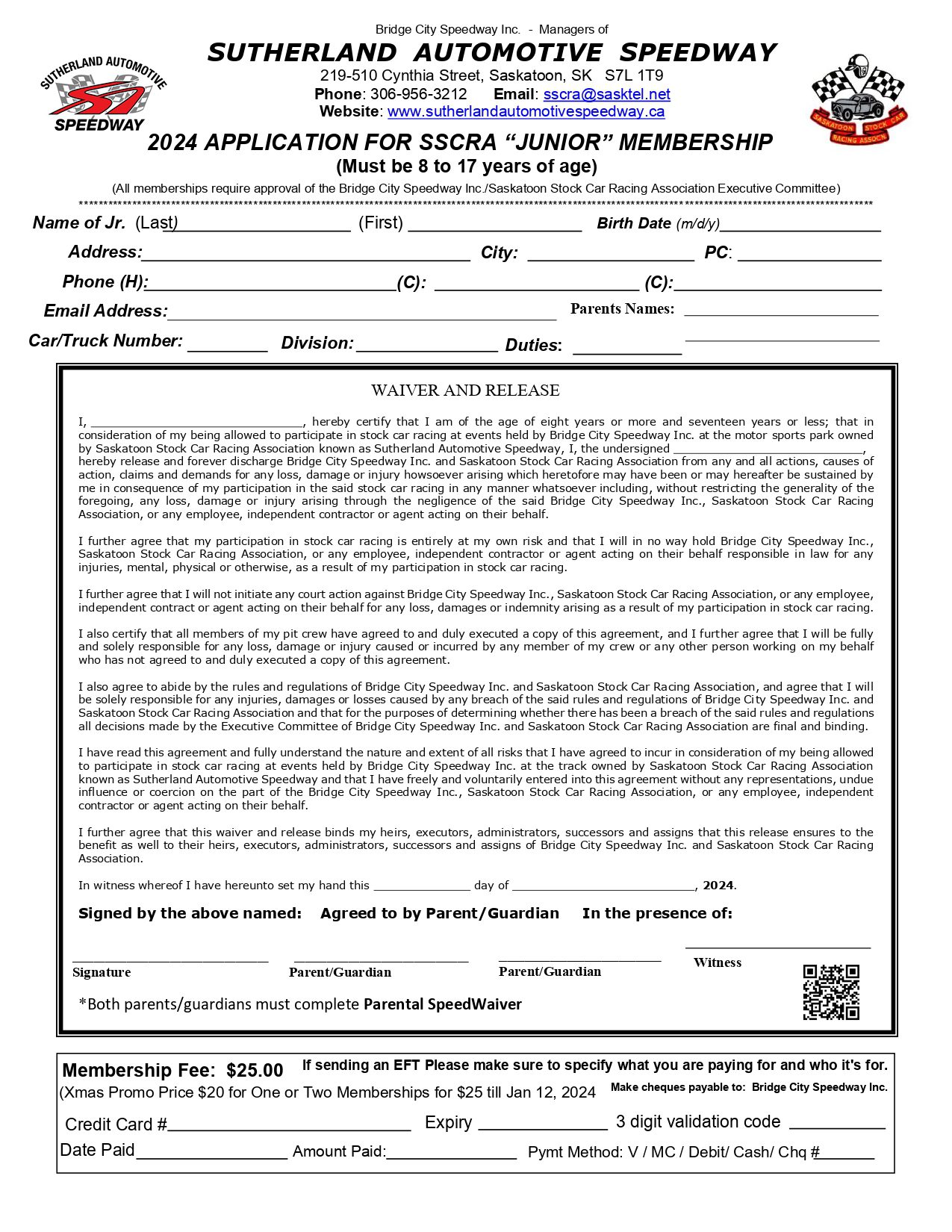 Registration and Membership Forms Sutherland Automotive Speedway